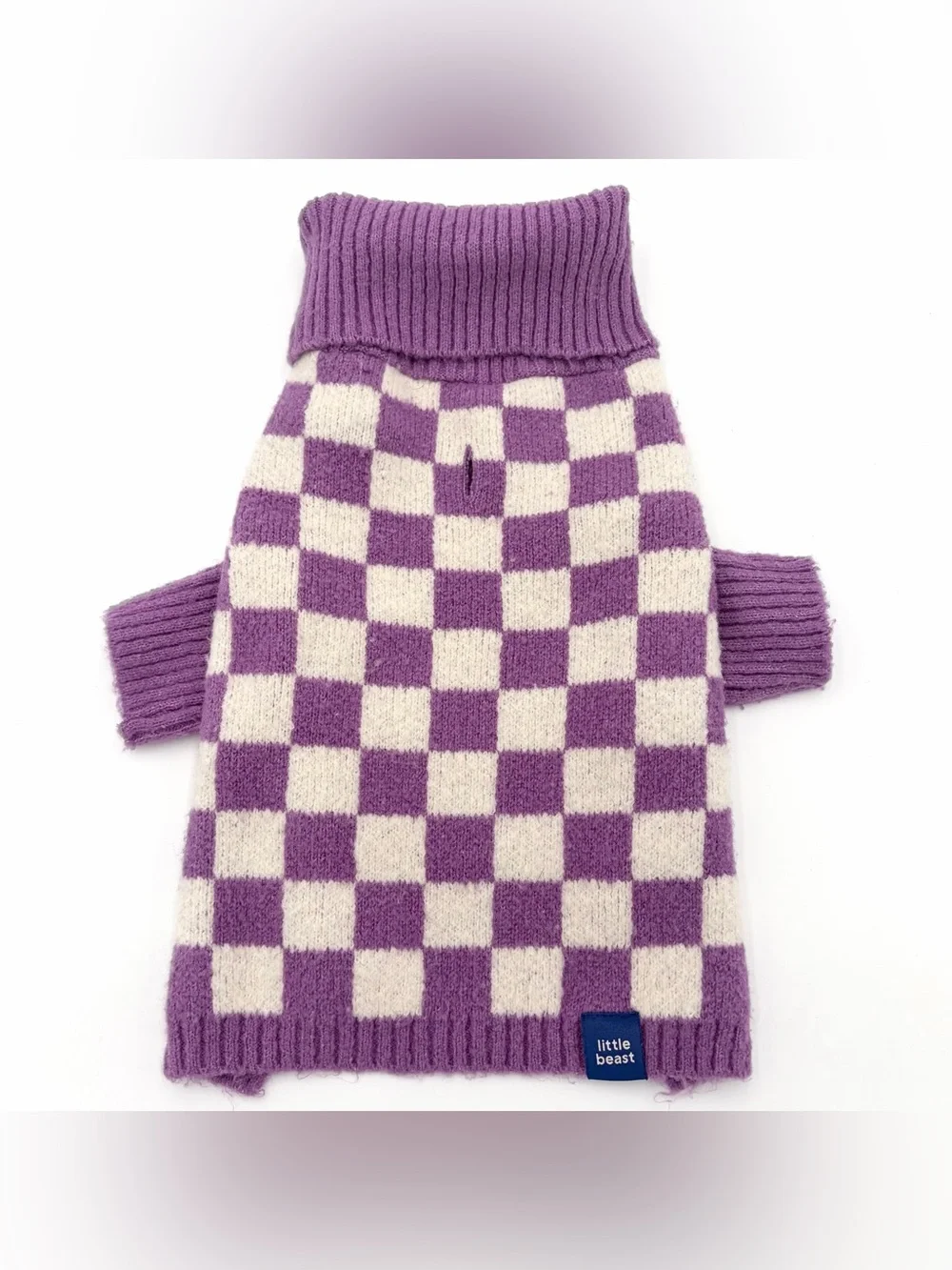 Little Beast Meet the Parents Dog Sweater Purple and White Check Size S